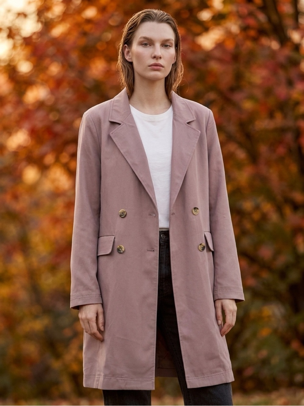 Free People Double-Breasted Mauve Trench Coat